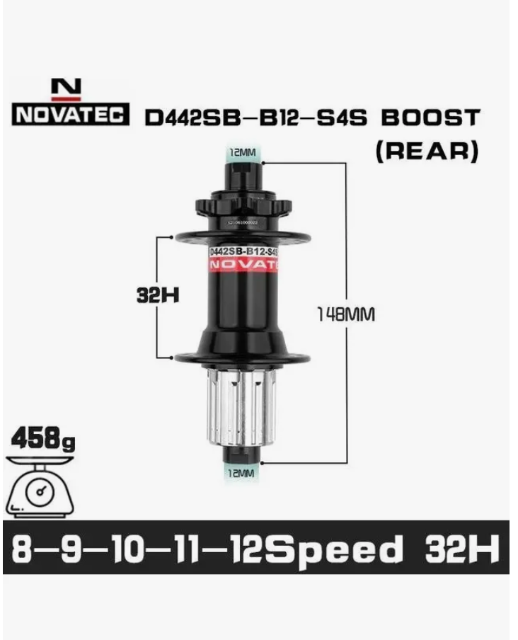 Maza Trasera Novatec 12x148 Boost 32h Nucleo Hg Shimano